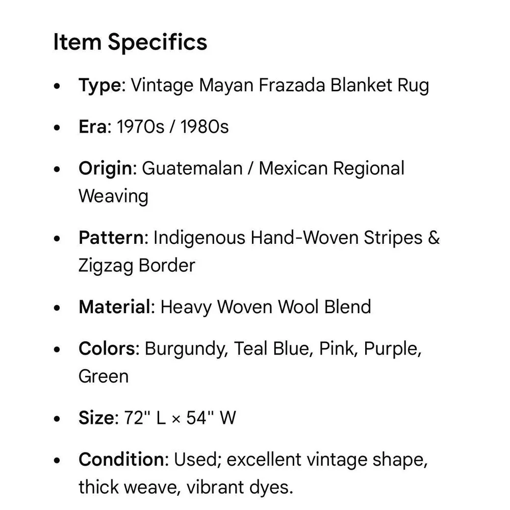 Vintage Mayan Blanket Rug Guatemalan‎ Mexican Wool Frazada Striped Fringe